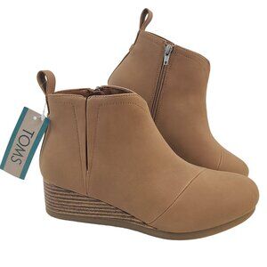NEW Toms Youth Clare Tan Nubuck PU Wedge Booties Size 4